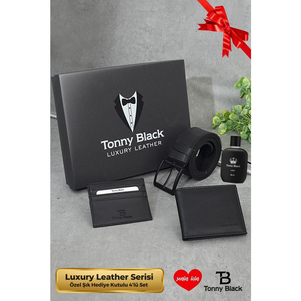 Tonny Black Orijinal Erkek 4lü Hediye Kutulu Luxury Serisi Damat Hediyelik Deri Kemer Cüzdan Kartlık Parfüm Set 120 CM Beden Bayan Cüzdan Fiyatı