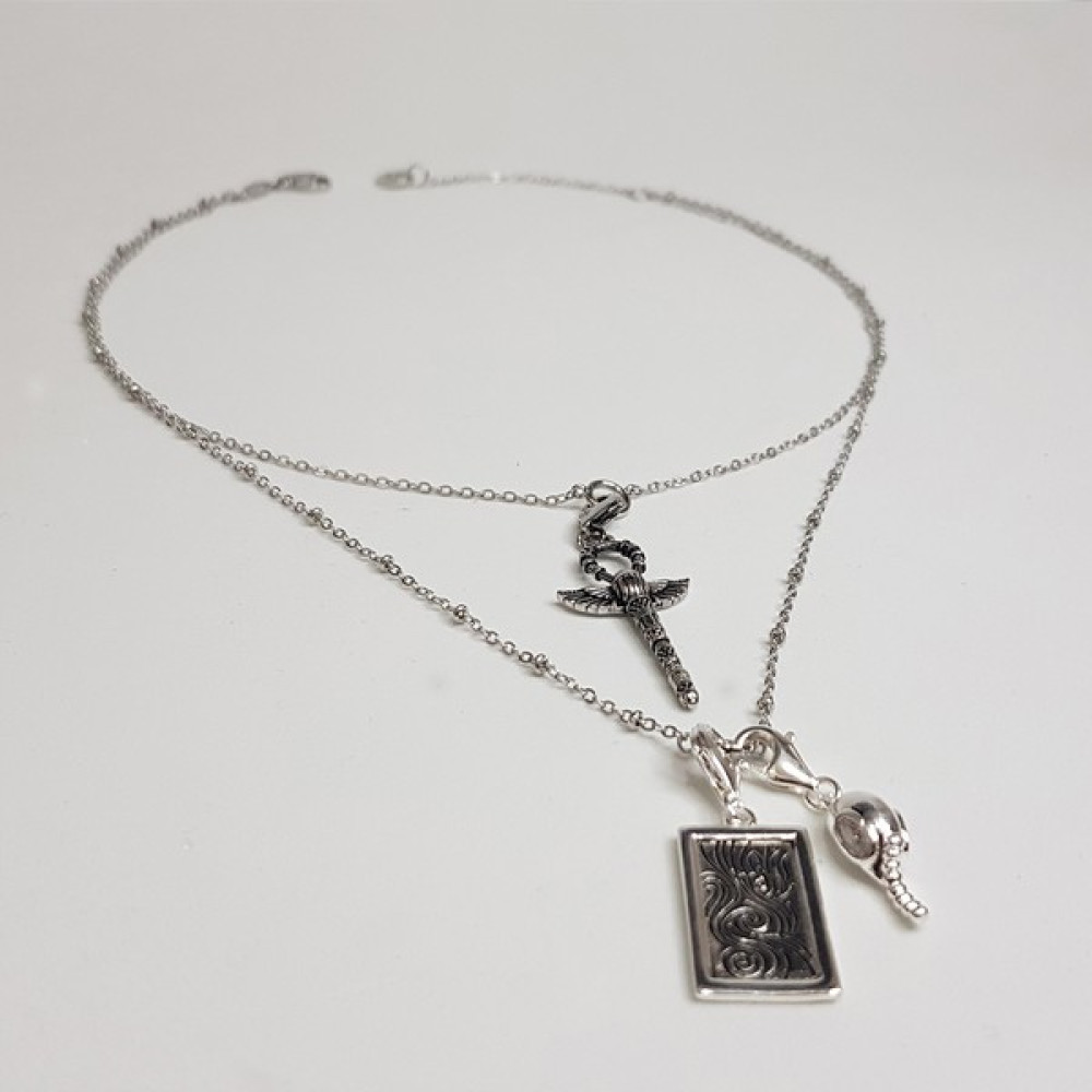Tonstyle TS001511 Charm Çapraz Hayat Ankh ve Maske Iki Zincirli 44+5 cm 925 Ayar Gümüş Gümüş Kolye Fiyatı