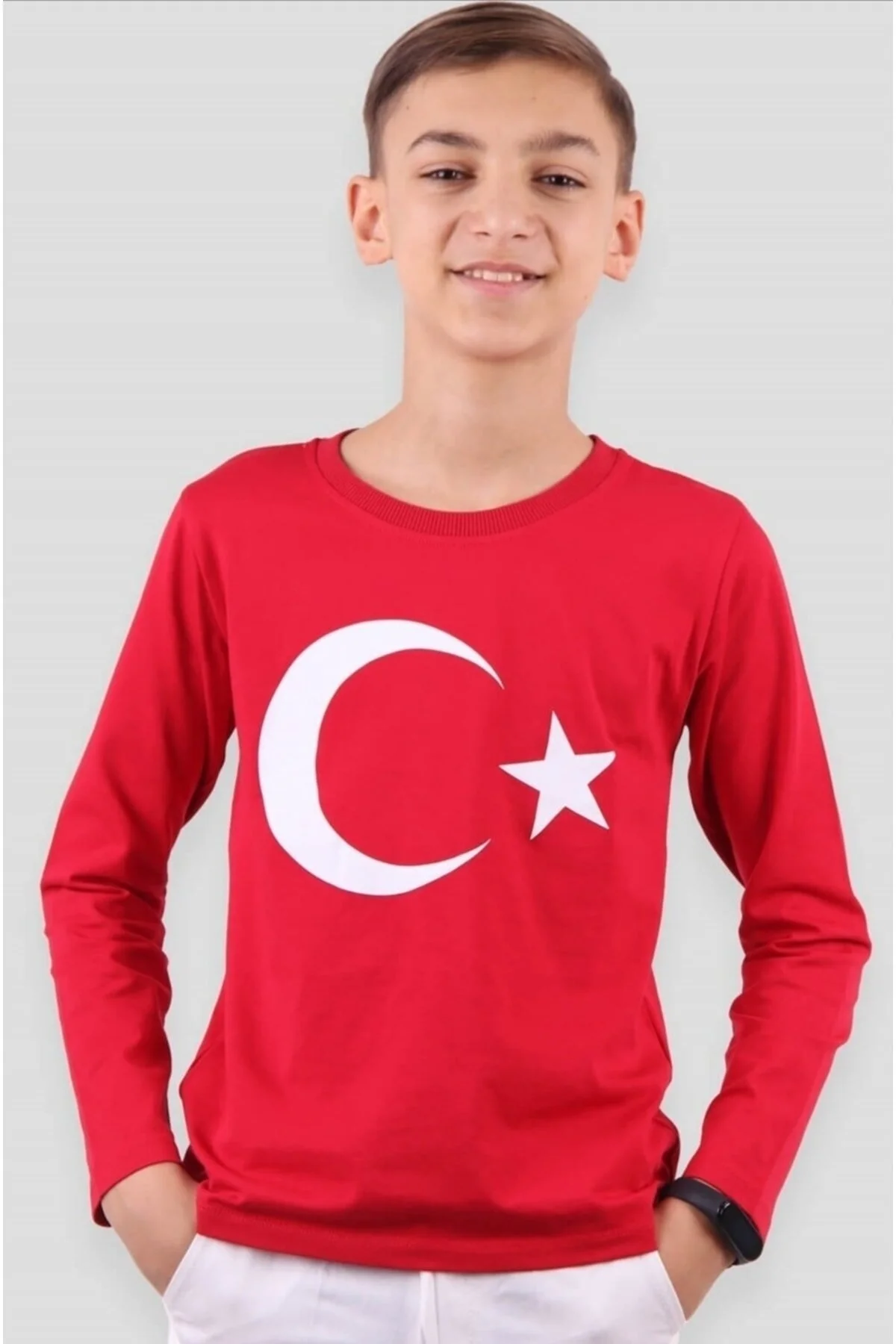 TONTİŞLER BEBEK VE ÇOCUK GİYİM 29 Ekim Ay Yıldızlı Uzun Kollu Kırmızı Penye Tişort Okul Gösteri Tören (4-16) Yaş 6 Yaş Beden" Bayan T-shirt Fiyatı