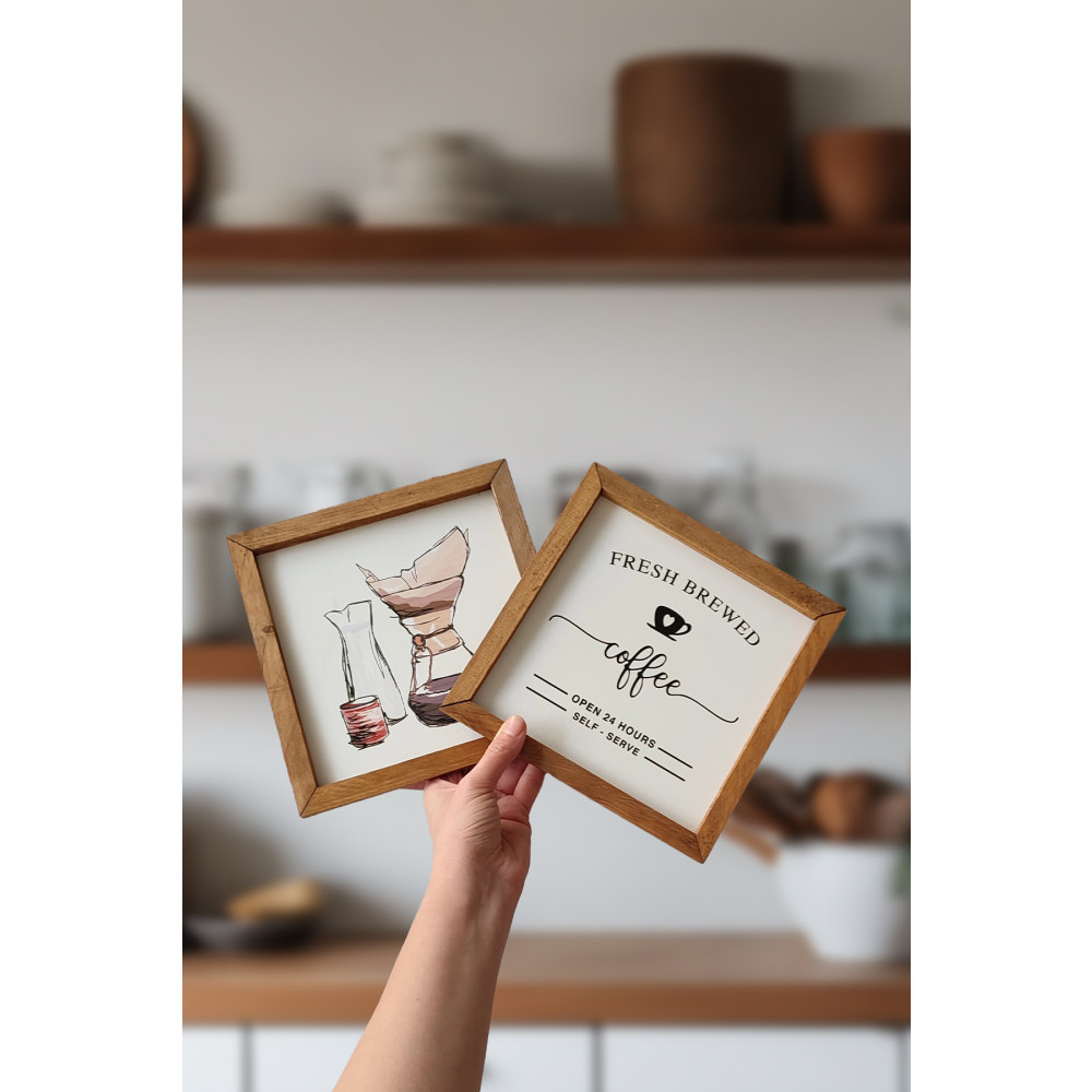 Tooall Kahve Köşesi Fresh Brewed Ahşap Çerçeve Set-ceviz 20 cm Beden Tablo & Poster Fiyatı