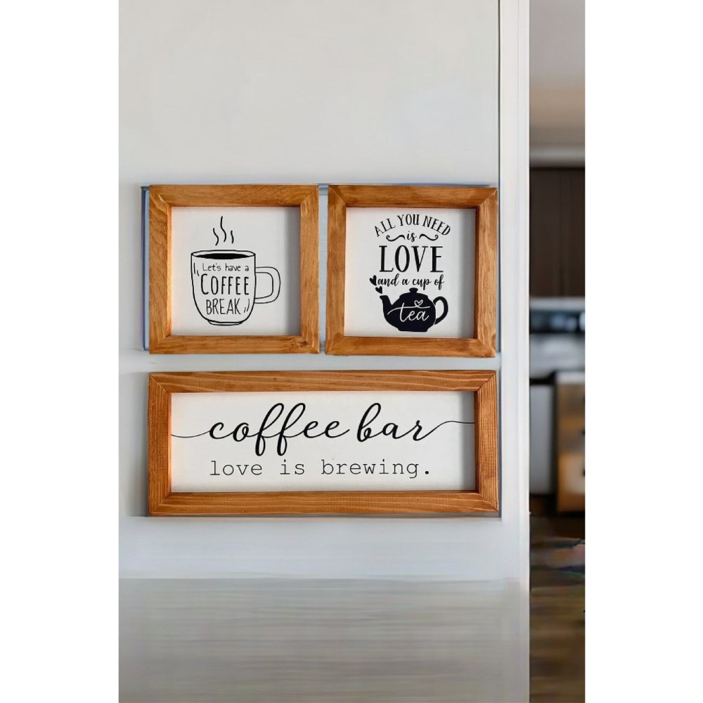 Tooall Mutfak Çay Kahve Köşesi Ahşap Dekor Duvar Tablo Pano Set 45 x 45 Beden Tablo & Poster Fiyatı