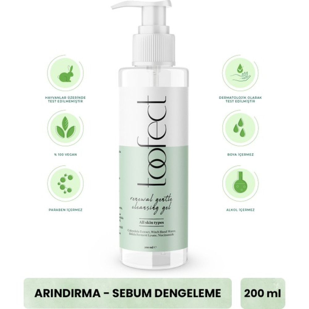 Toofect Yenileyici Nazik Yüz Temizleme Jeli 200ml - Vegan Arındırıcı Sebum Dengeleyici (Bifida Ferment Lysate) Oto Boyaları Fiyatı