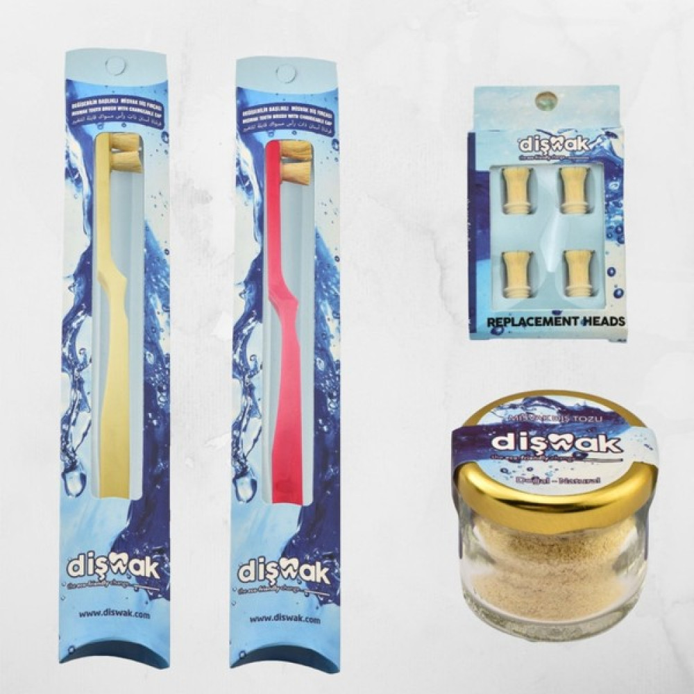 Toothwak 2 Adet Misvak Başlı Mavi Diş Fırçası + Yedek Başlık + Misvak Tozu - 02-Sarı Diş Fırçaları Fiyatı