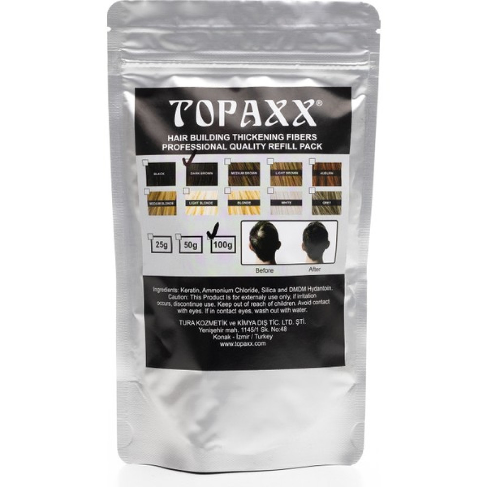 Topaxx 100 Gr Orta Kahve/Medium Brown Saç Fiber Topik Tozu Saç Boyası Fiyatı