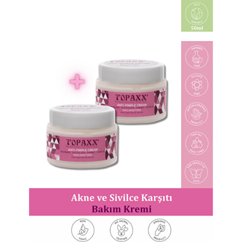 Topaxx Sivilce Akne ve Siyah Nokta Karşıtı Yağlı ve Karma Ciltler İçin Gözenek Görünümü Gideren Krem 50 ml x2 İkili Set Akne ve Sivilce Bakımı Fiyatı