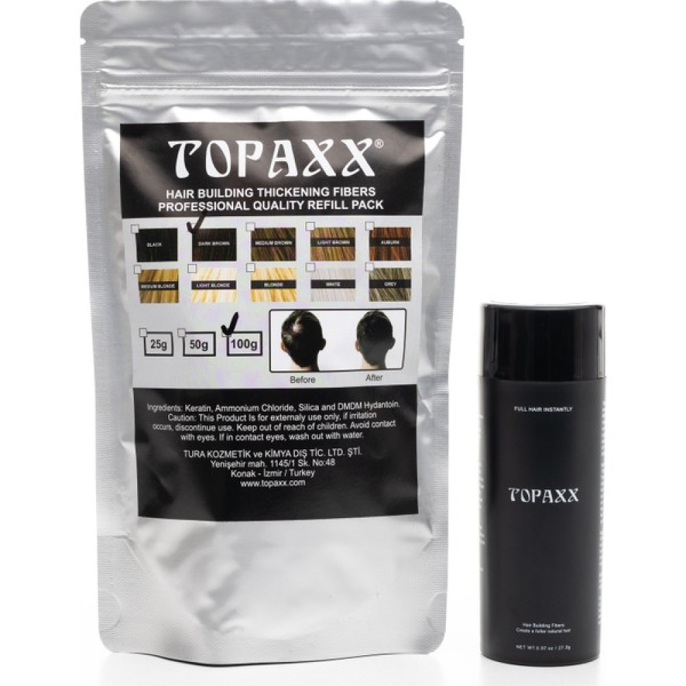 Topaxx Siyah/Black Saç Tozu 27,5 GR+100 gr Topaxx Saç Fiber Topik Tozu Saç Boyası Fiyatı