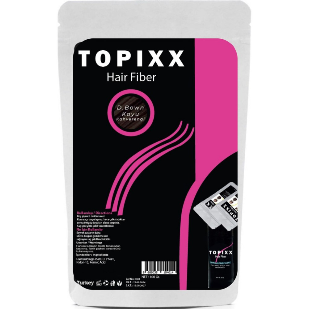 Topixx Hair Fiber 100 Gr. Saç Tozu Koyu Kahve/Dark Brown Ekonomik Boy - Koyu Kahve Saç Dökülmesine Karşı Ürünler Fiyatı