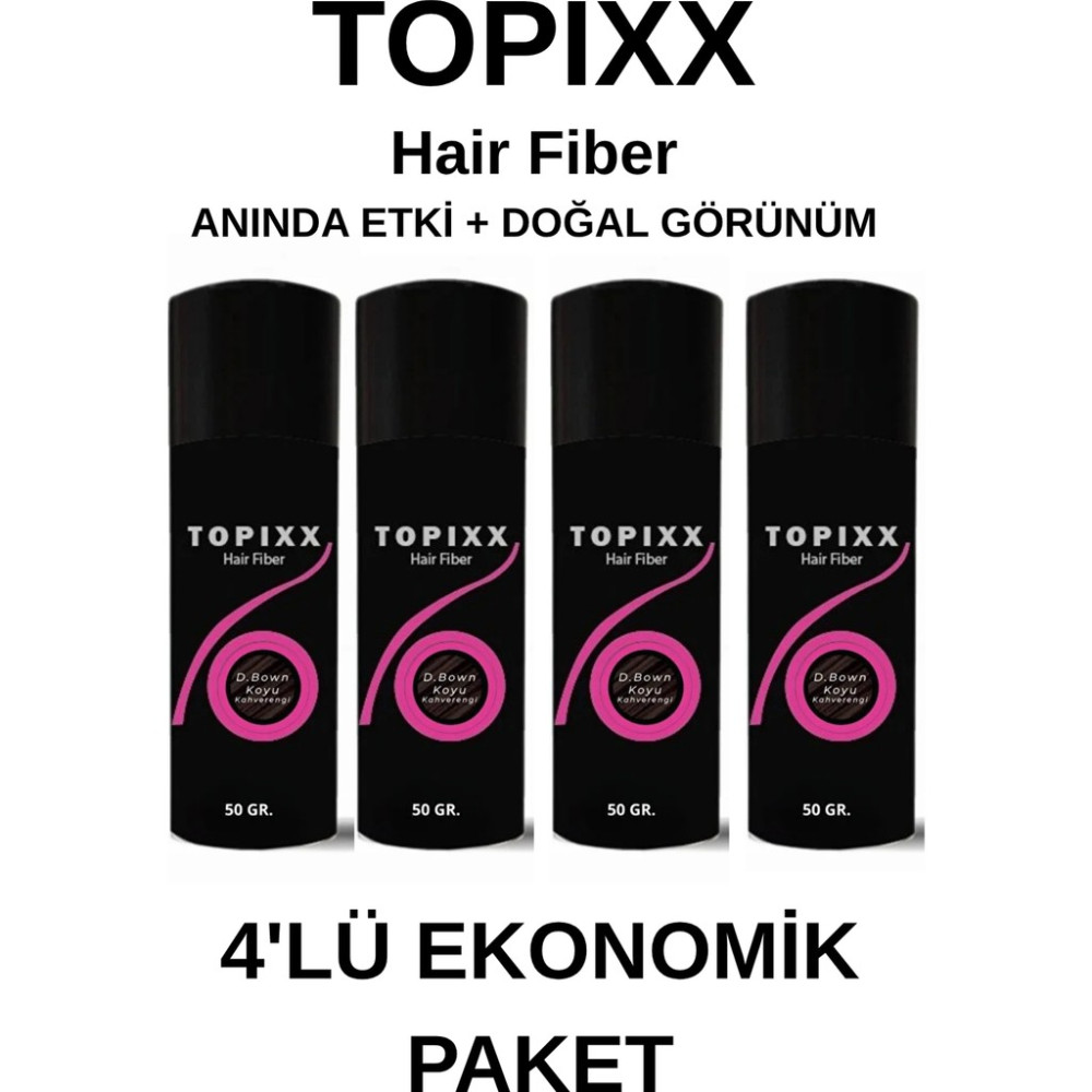 Topixx Hair Fiber 4 Lü Set 50 Gr. Saç Tozu Topik ,saç Kapatıcı Toz - Koyu Kahve Saç Dökülmesine Karşı Ürünler Fiyatı