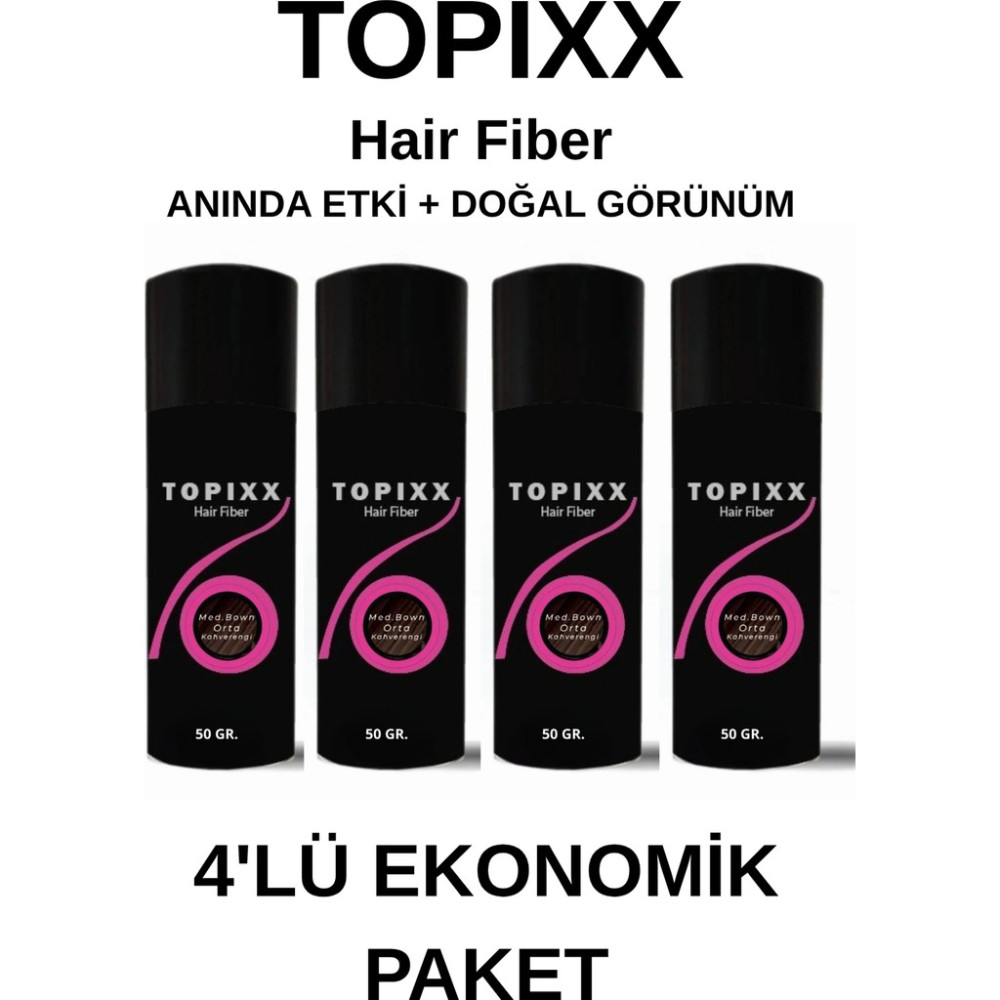 Topixx Hair Fiber 4 Lü Set 50 Gr. Saç Tozu Topik ,saç Kapatıcı Toz - Orta Kahve Saç Dökülmesine Karşı Ürünler Fiyatı