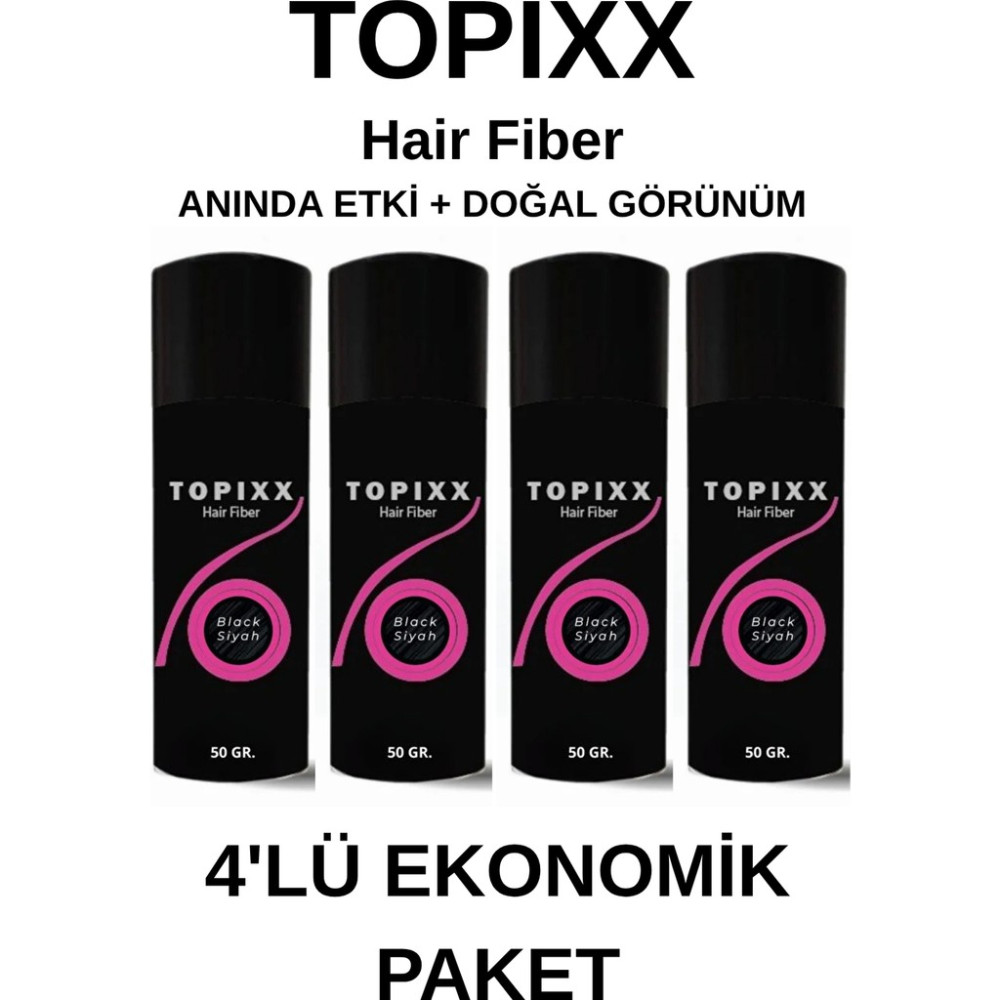 Topixx Hair Fiber 4 Lü Set 50 Gr. Saç Tozu Topik ,saç Kapatıcı Toz - Siyah Saç Dökülmesine Karşı Ürünler Fiyatı