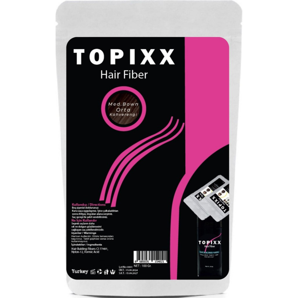 Topixx Hair Fiber Orta Kahve/Med Brown 100 Gr. Saç Tozu Topik Ekonomik Boy - Orta Kahve Saç Dökülmesine Karşı Ürünler Fiyatı