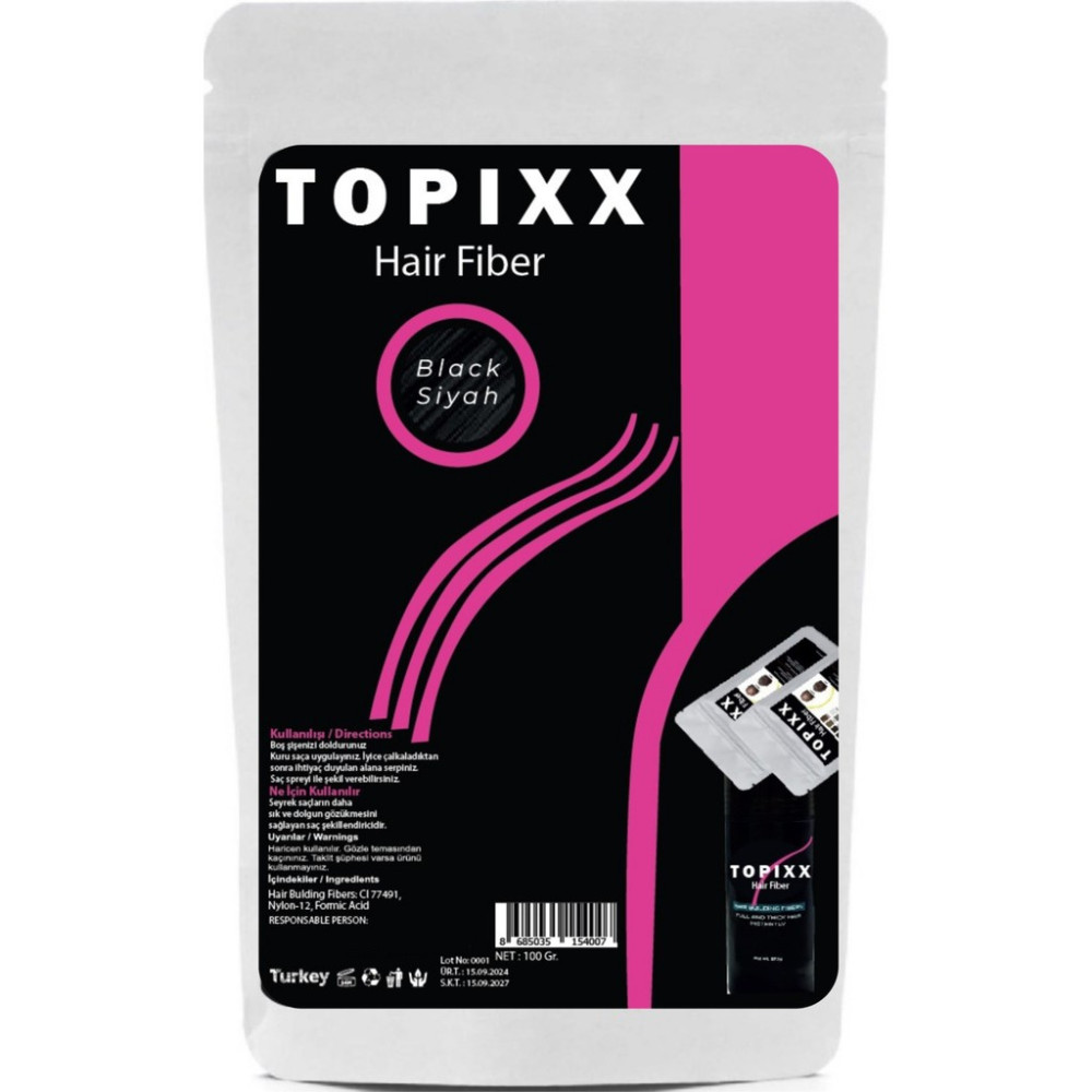 Topixx Hair Fiber Siyah/Black 100 Gr. Saç Tozu Ekonomik BoyTopik - Siyah Saç Dökülmesine Karşı Ürünler Fiyatı