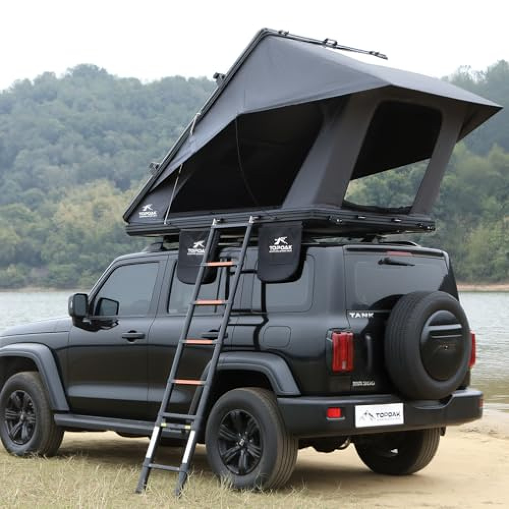 TOPOAK Galaxy Pro Pop-Up Rooftop Tent, Hard Shell Waterproof All-Weather Car Tent for Camping, 4-Season Overland RTT for SUV, Truck, Jeep, Quick 30s Setup, Black Aluminum
