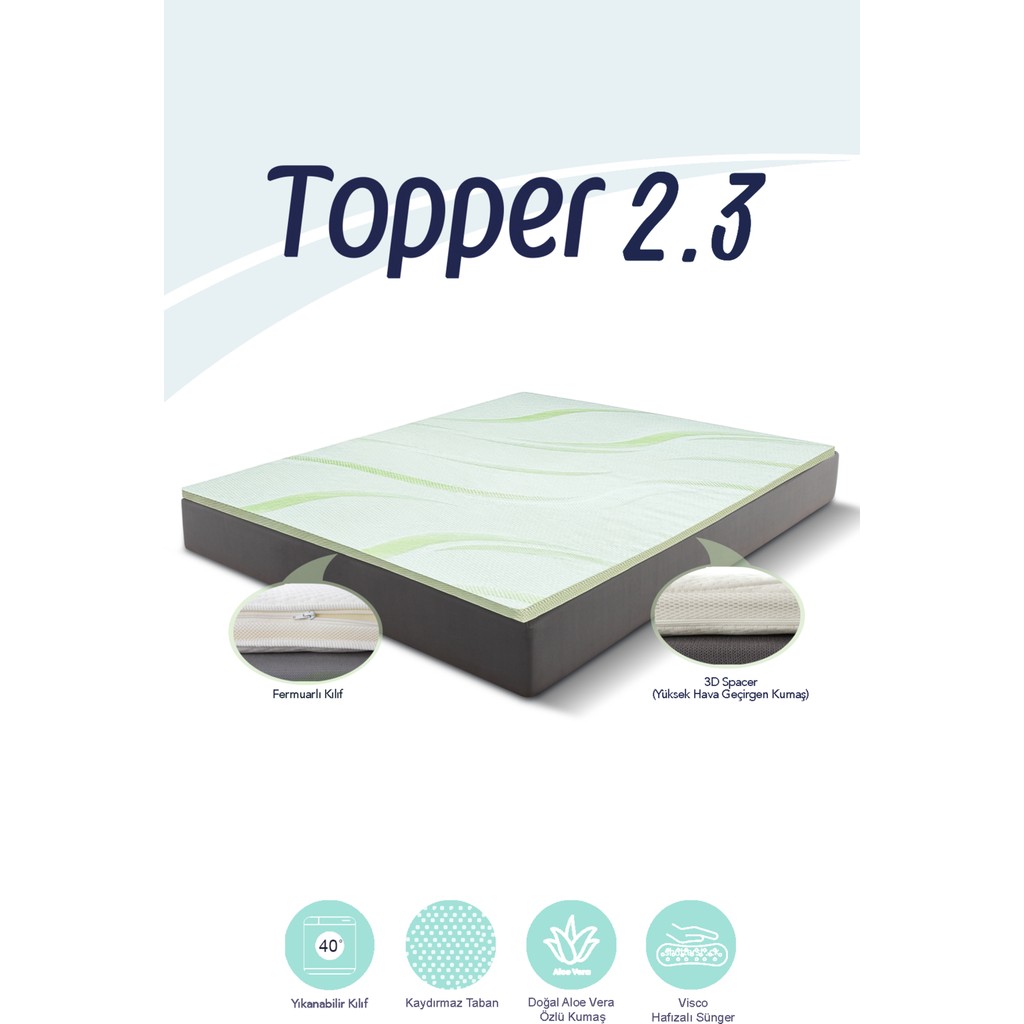 Topper 2.3 - Visco Aloe Vera Yatak Pedi - Yıkanabilir Kılıf - %100 Kaydırmaz Alt Yüzey - 140 x 190 cm SSD / Solid State Drive Fiyatı