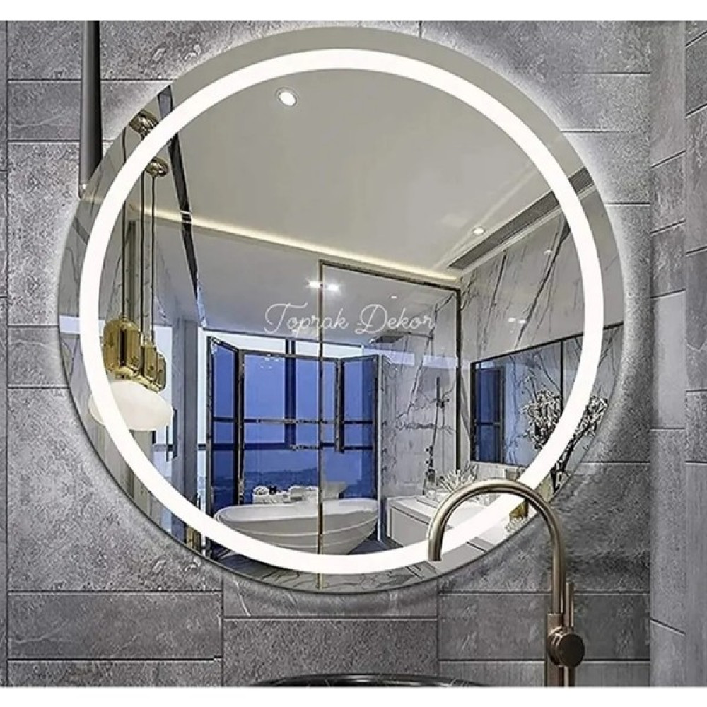 Toprak Dekor Kumlamali 60 cm Ledli Ayna Banyo Aynası Konsol Aynası Makyaj Aynası Tuvalet Aynası Banyo Aynası Fiyatı