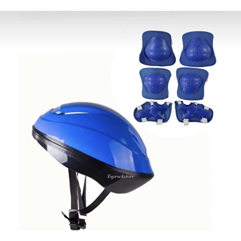 Toprock Store Çocuk Kask Dizlik Dirseklik Koruyucu Seti - Mavi - 51 - 54 cm Motorsiklet Kaskları Fiyatı