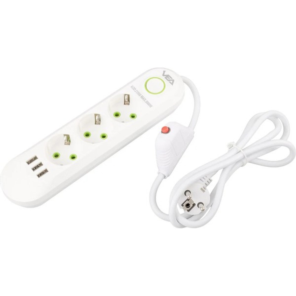 Toptancı Amca Vea VA-21558 3'lü 3 Usb'li 1.5 Metre Akım Korumalı Priz Beyaz Prizler Fiyatı