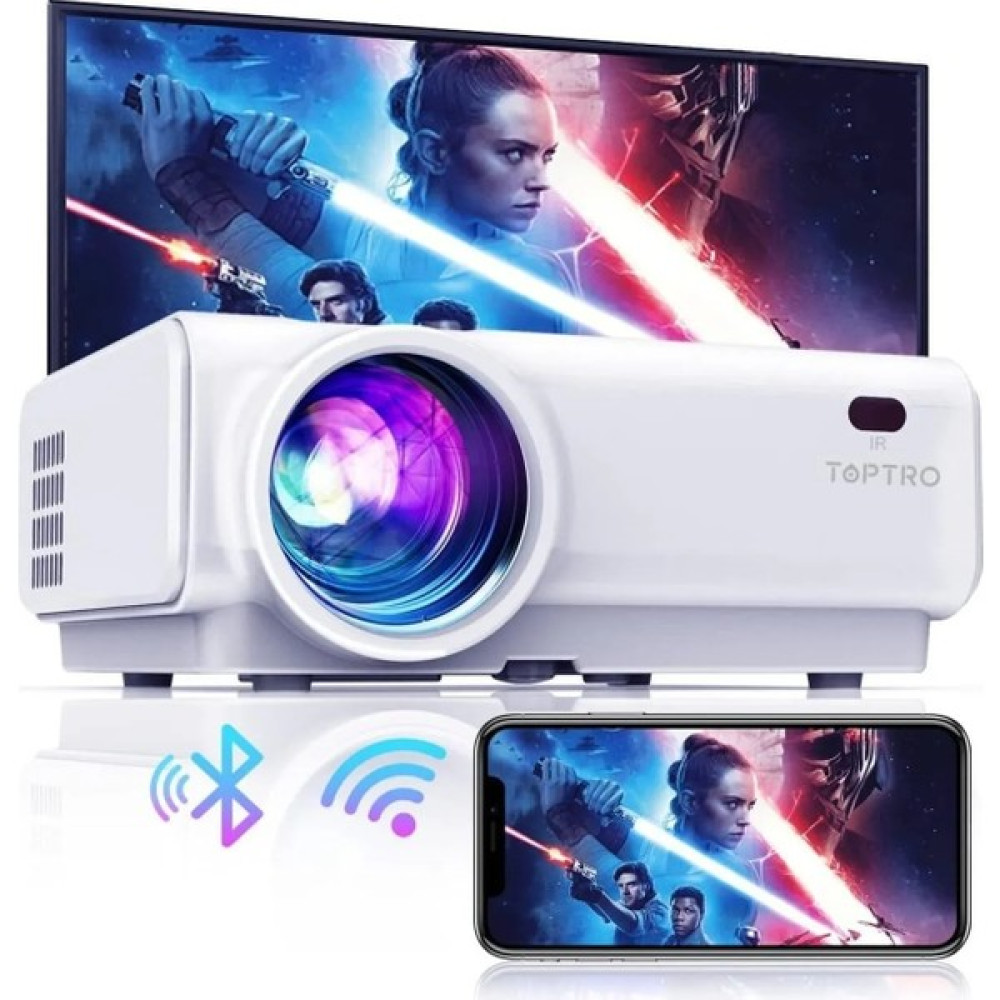 Toptro Mini Taşınabilir Projektör Wifi Bluetooth, Toptro Projektör 8000 Lümen 1080P Full Hd, Zoom - Beyaz Projeksiyon Fiyatı