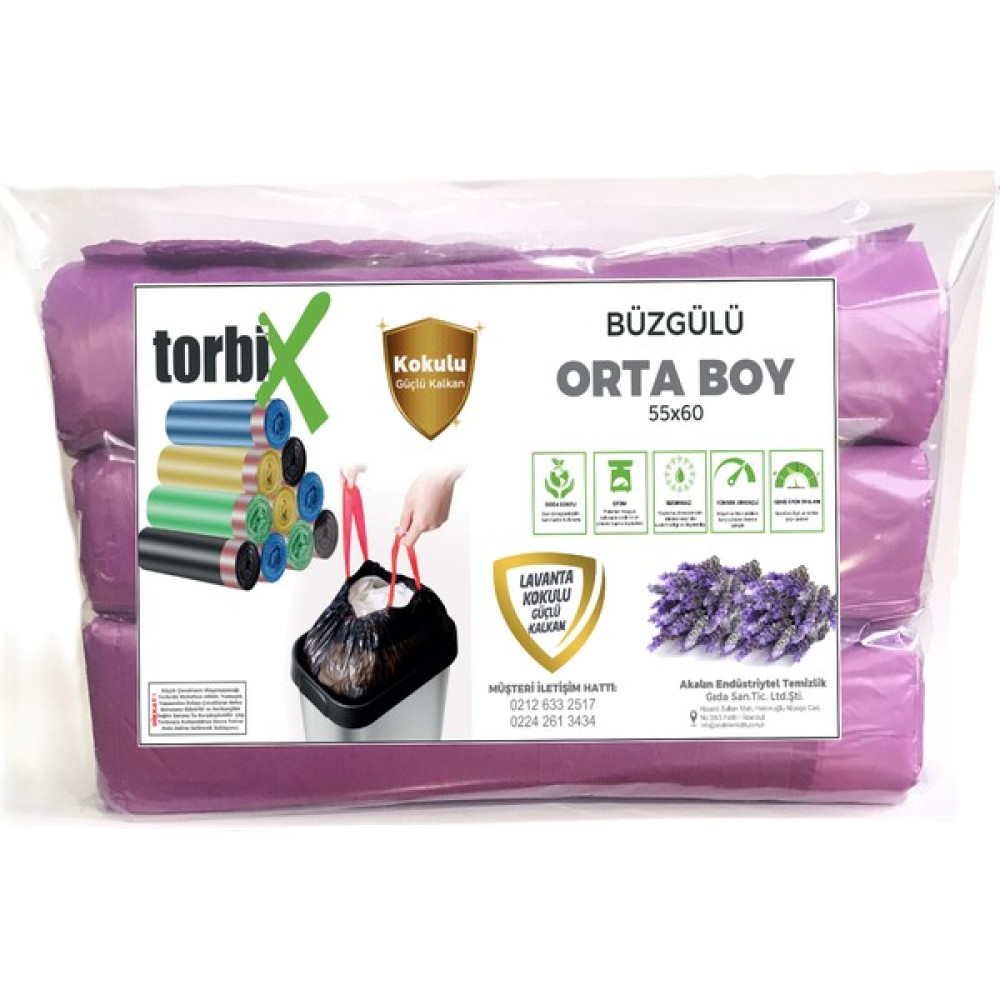 Torbix Büzgülü Çöp Torbası Lavanta Kokulu Orta Boy 55 x 60 cm 3 Rulo x 10 Adet Çöp Poşetleri Fiyatı