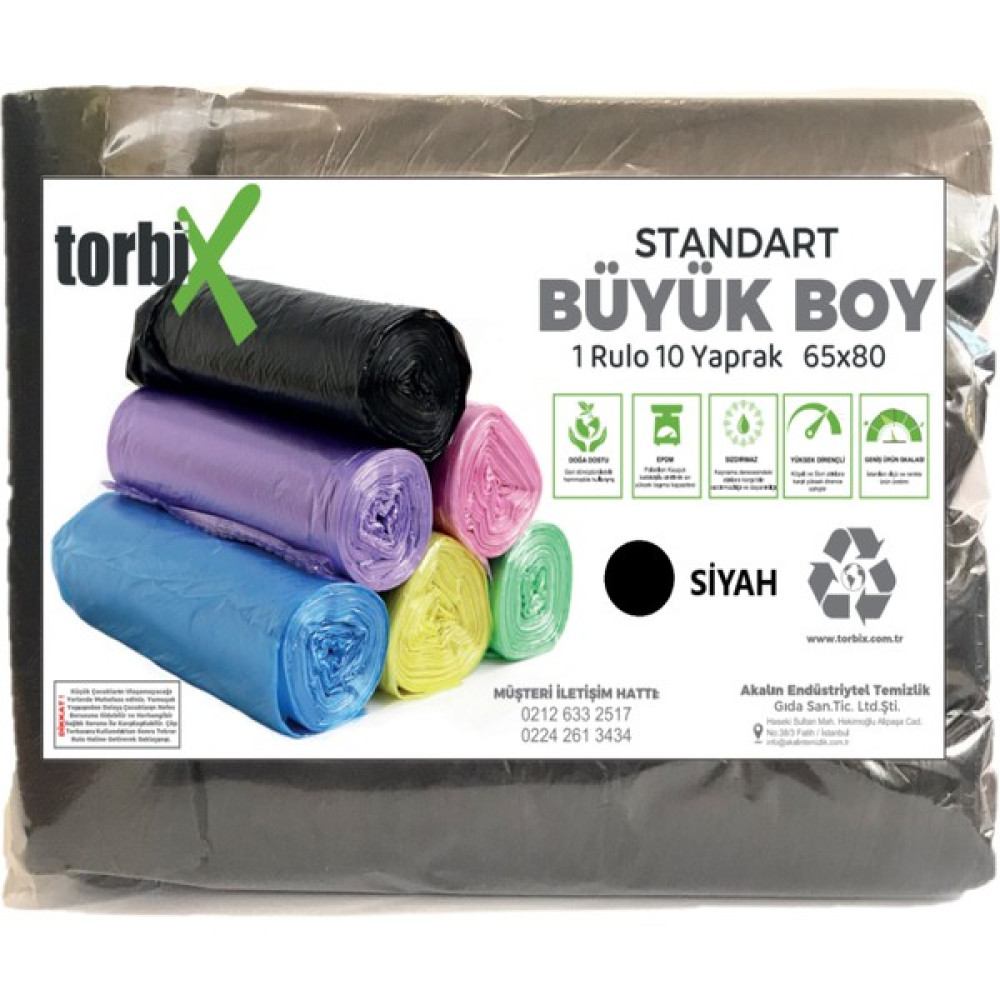 Torbix Çöp Poşeti Büyük Boy 65*80 Siyah 5 Rulo 5*10 Toplam 50 Adet Çöp Poşetleri Fiyatı