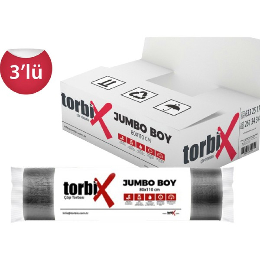 Torbix Standart Jumbo Boy Çöp Torbası 80x110 cm 300 Gr - 3 Rulo Paket Çöp Poşetleri Fiyatı