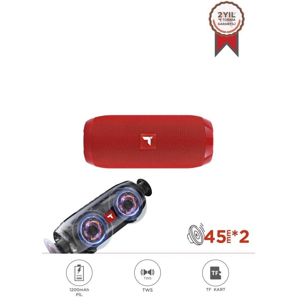 Torima Bluetooth Hoparlör Kablosuz Taşınabilir Ses Bombası TWS USB TF D47 Kırmızı Bluetooth Hoparlör Fiyatı