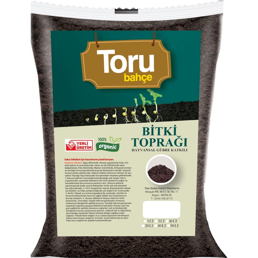 Toru Bahçe 40 Lt Bitki/ Saksı ve Bahçe Toprağı Torf Tavuk ve Keçi Gübresi ve Perlit Katkılı Toprak Saksı ve Aksesuarları Fiyatı