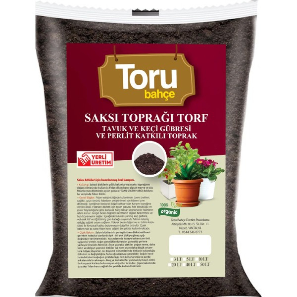 Torubahce 40 lt Saksı Toprağı Torf Tavuk ve Keçi Gübresi ve Perlit Katkılı Toprak Bitki Fiyatı