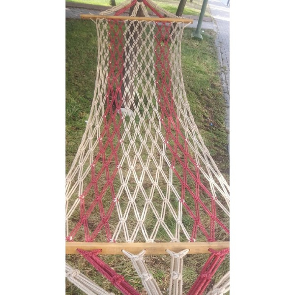 Torun Tek Kişilik Çift Kat Krem Vişne Renk Makrome El Örgülü Bağlama Ipli Lüks Hamak (90X180 cm Genişlik) 555984720 Baza Fiyatı