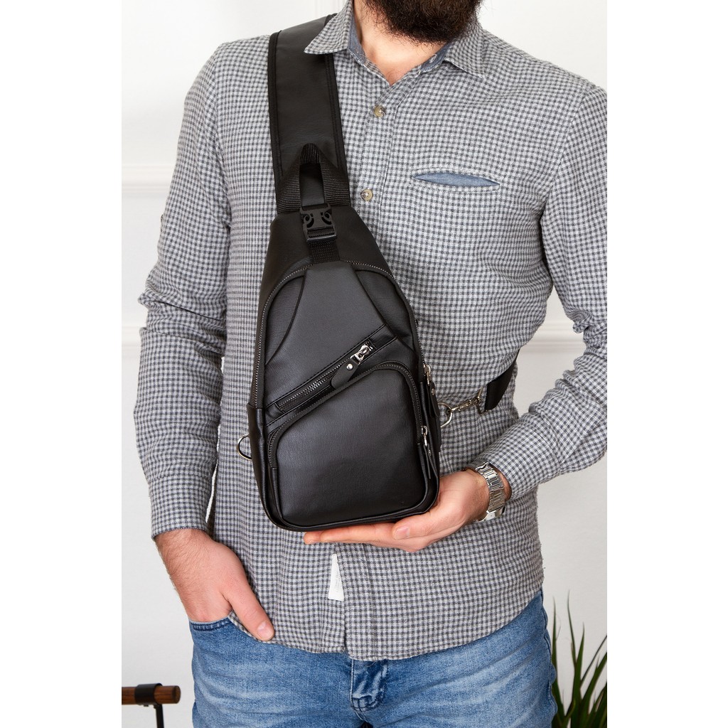 Torz Yıkama Deri Göğüs Çantası Kulaklık ve Şarj Çıkışlı Tek Kol Çarpraz Mini Sırt Çanta Bodybag Diğer Fiyatı