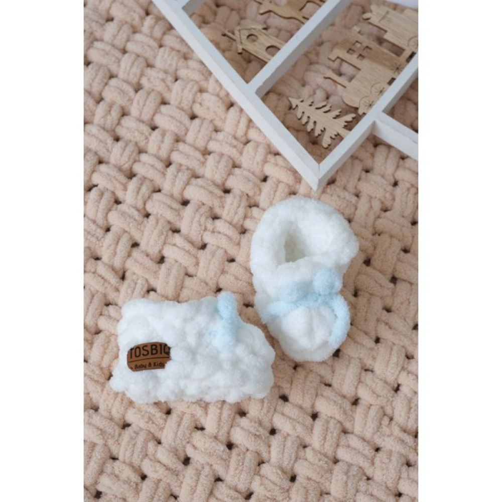 Tosbiq Baby Bebek Yenidoğan Ayakkabısı 0-3M Su Yeşil Fiyonklu Beyaz Unisex Şirin Patik Puffy Alize İp Organik Sertifika Bebek Ayakkabısı Fiyatı