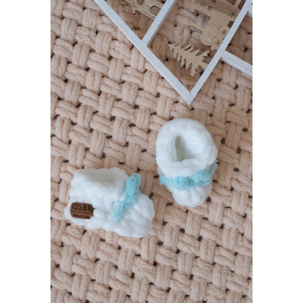 Tosbiq Baby Bebek Yenidoğan Doğal Panduf 0-3M Mint Fiyonklu Beyaz Erkek El örgüsü Alize Puffy Patik OEKO TEX Sertifika Bebek Ayakkabısı Fiyatı