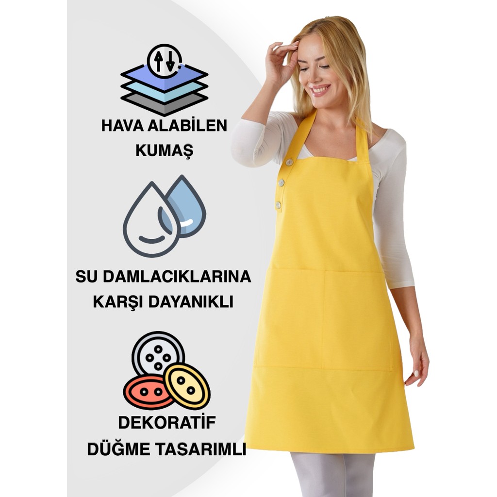 Toshe Boyun Ayarlı, Suya Dayanıklı, Cepli Şef, Aşçı, Mutfak Önlüğü , Cafe, Barista, Kuaför, Ressam ve Çiçekçi Önlükleri - Standart - Sarı Mutfak Önlüğü Fiyatı