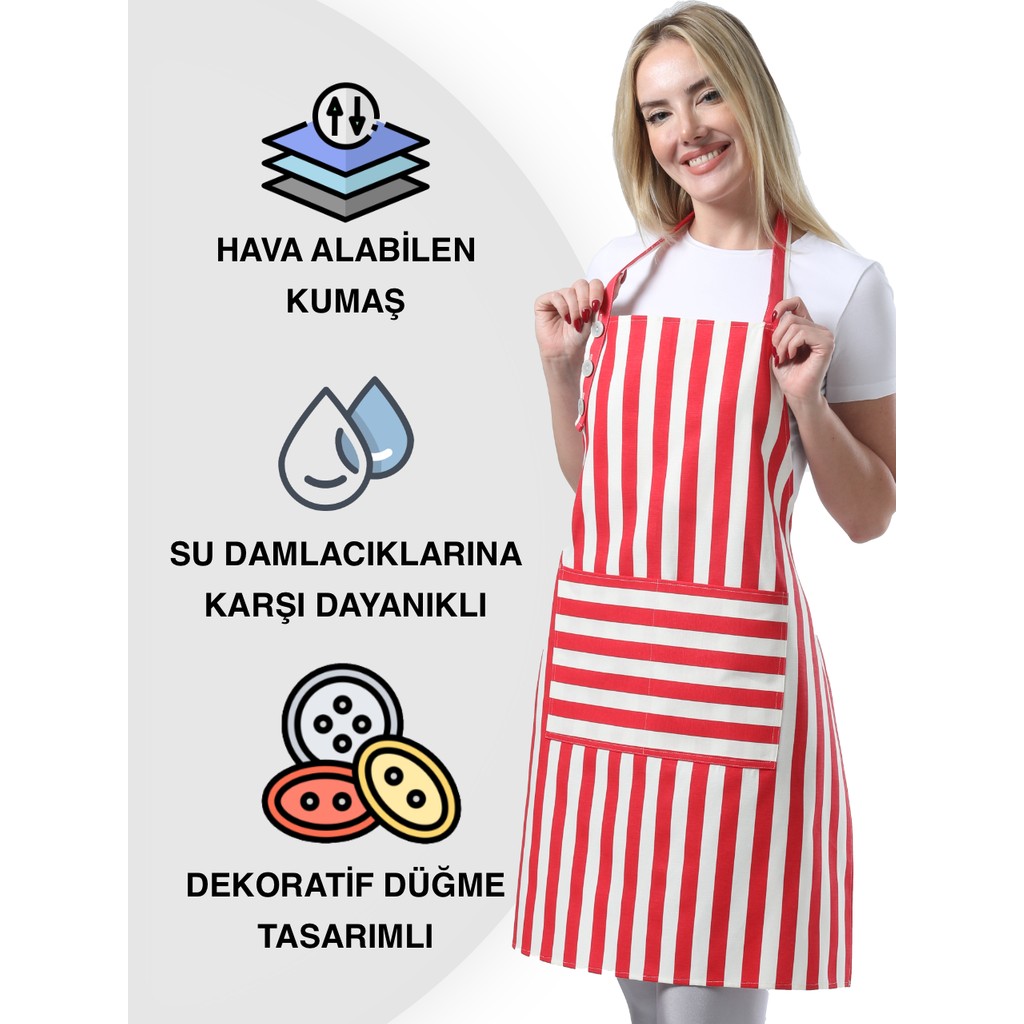 Toshe Boyun Ayarlı,Suya Dayanıklı, Şef, Aşçı, Mutfak Önlüğü, Cafe, Barista, Kuaför, Ressam ve Çiçekçi Önlükleri, Kırmızı ve Beyaz Çizgili Önlük Mutfak Önlüğü Fiyatı