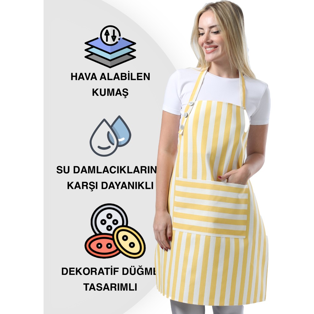 Toshe Boyun Ayarlı,Suya Dayanıklı, Şef, Aşçı, Mutfak Önlüğü, Cafe, Barista, Kuaför, Ressam ve Çiçekçi Önlükleri, Sarı ve Beyaz Çizgili Önlük Mutfak Önlüğü Fiyatı