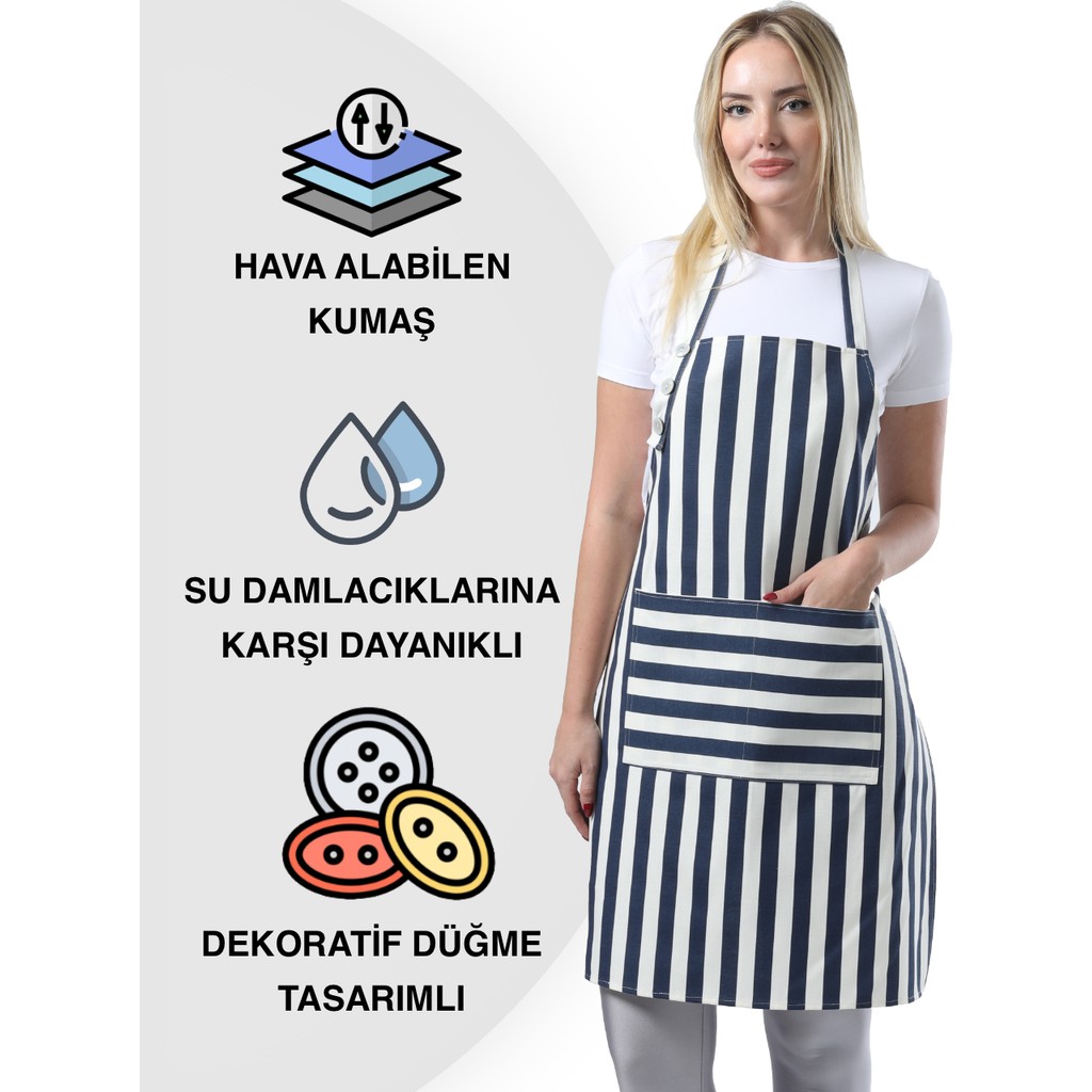 Toshe Boyun Ayarlı,Suya Dayanıklı,cepli Şef,aşçı, Mutfak Önlüğü,cafe,barista, Lacivert ve Beyaz Çizgili Önlük,kuaför,ressam ve Çiçekçiönlükleri Mutfak Önlüğü Fiyatı