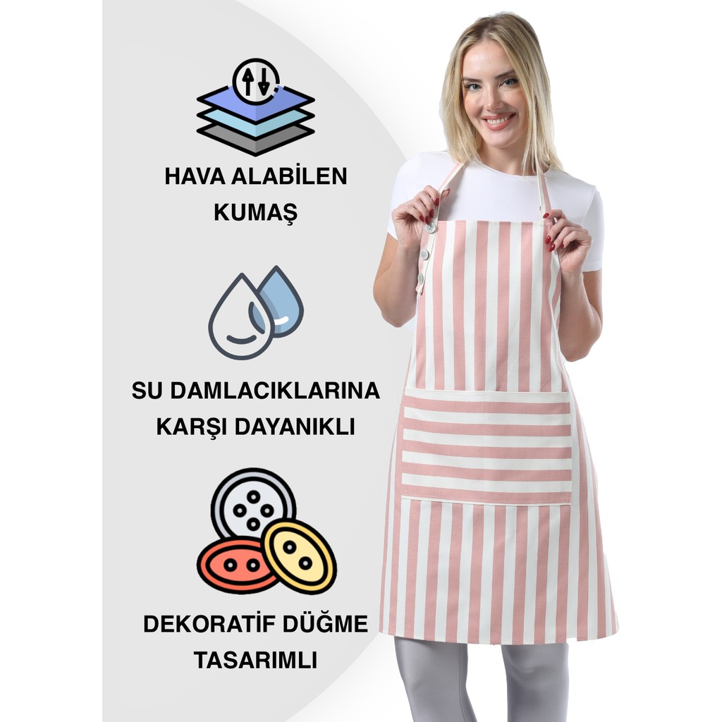 Toshe Boyun Ayarlı,Suya Dayanıklı,cepli Şef,aşçı, Mutfak Önlüğü,cafe,barista,toz Pembe Beyaz Çizgili Önlük,kuaför,ressam ve Çiçekçi Önlükleri Mutfak Önlüğü Fiyatı