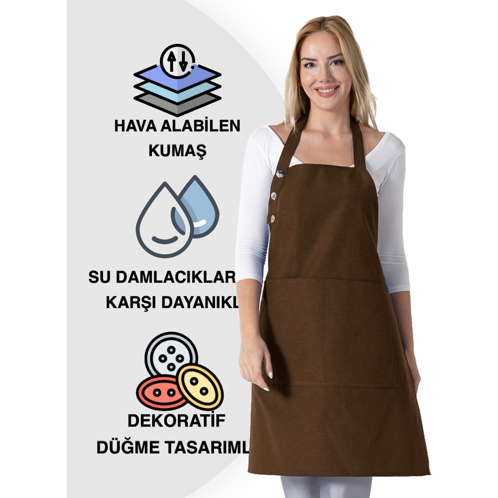 Toshe Boyunayarlı, Suya Dayanıklı, Ceplişef,aşçı,mutfak Önlüğü,cafe,barista,kahverengi Önlük,kuaför,ressam ve Çiçekçi Önlükleri - Kahverengi Mutfak Önlüğü Fiyatı