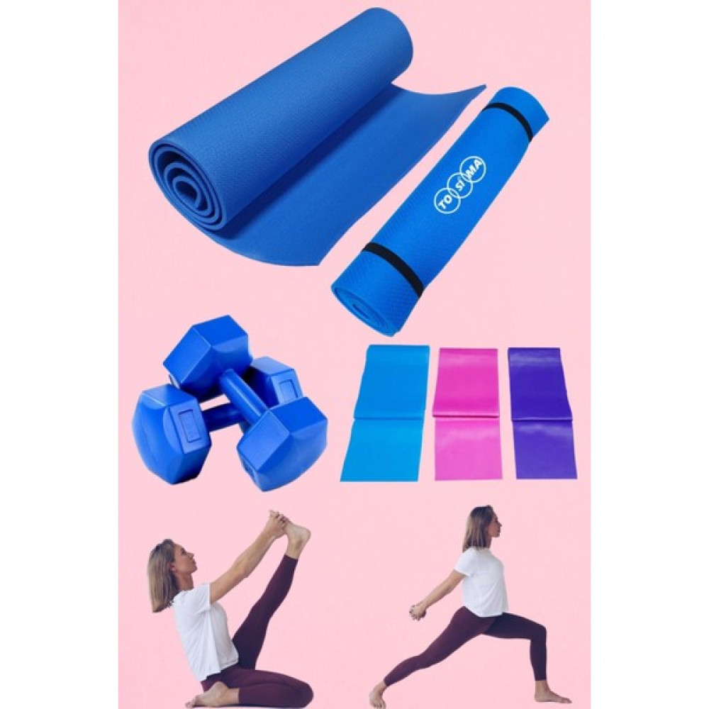Tosima 7mm Pilates Minderi 3'lü Pilates Lastiği ve 1 kg Çiftli Dumbell Premium Egzersiz Seti Pilates Minderi Fiyatı