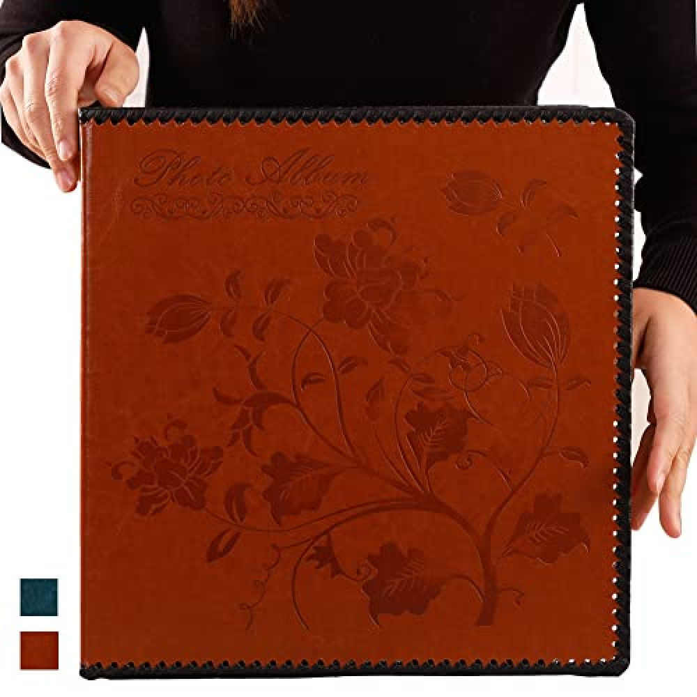 Totocan Photo Album Self Adhesive Pages, Huge Magnetic Self-Stick Picture Album with Leather Vintage Inspired Cover, Hand Made DIY Albums Holds 3X5, 4X6, 5X7, 6X8, 8X10, 10X12 Photos (Brown 80 Pages)