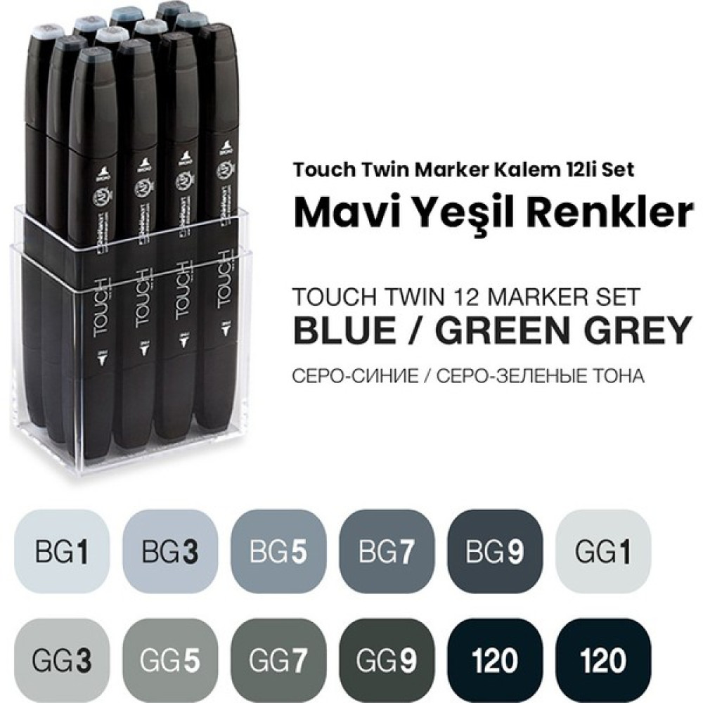Touch Twın Marker Kalem 12'li Set Mavi Yeşil Renkler Sanatsal Malzemeler Fiyatı