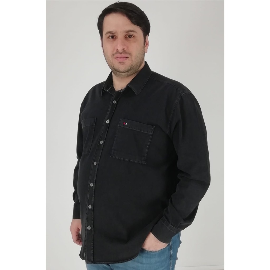 Tousus Büyük Beden Siyah Kot Erkek Gömlek Uzun Kollu Düz Desenli %100 Pamuk BTL-3021-TSS Giyim & İç Giyim Fiyatı