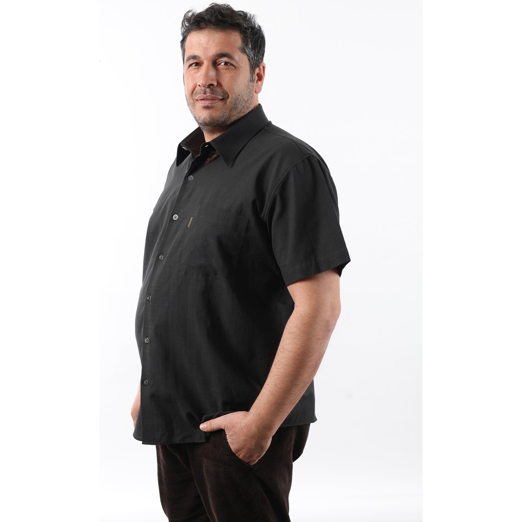 Tousus Kısa Kol Siyah Keten Erkek Gömlek KK-8048-TSS Giyim & İç Giyim Fiyatı