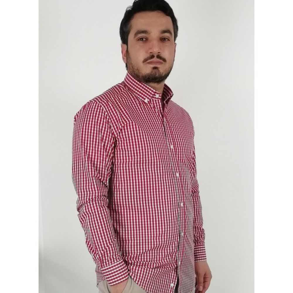 Tousus Slim Fit Ekose Bordo Erkek Gömlek Erkek Gömlek Fiyatı