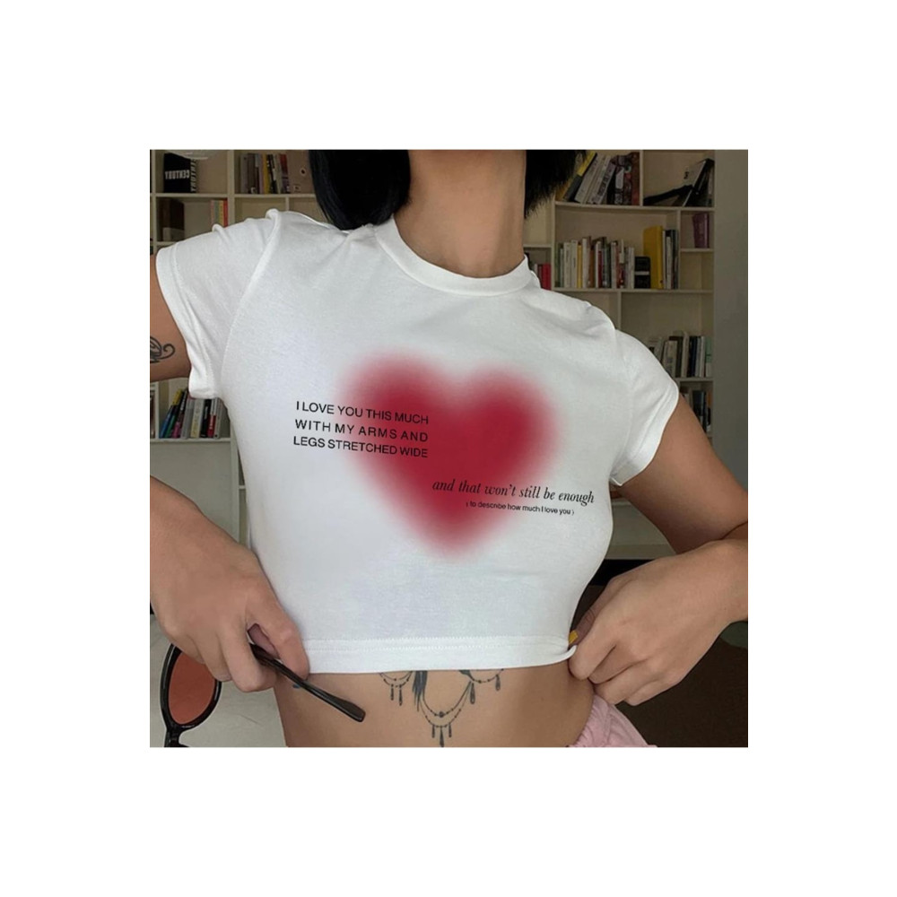 Touz Aesthetic Heart Baskılı Beyaz Crop L-XL Beden Bluz Fiyatı