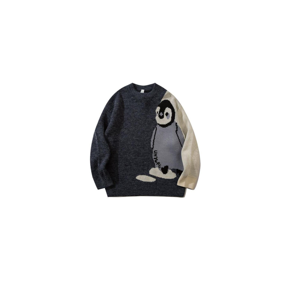 Touz Harajuku Vintage Penguen Ekose Oversize Unisex Kazak Standart Beden Bayan Kazak & Süveter & Triko Fiyatı