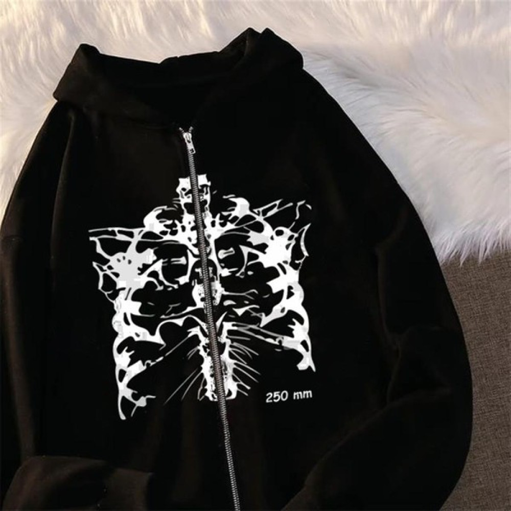Touz Moda Aesthetic Skeleton Baskılı Oversize Fermuarlı Siyah Unisex Kapüşonlu Hırka Bayan Sweatshirt Fiyatı