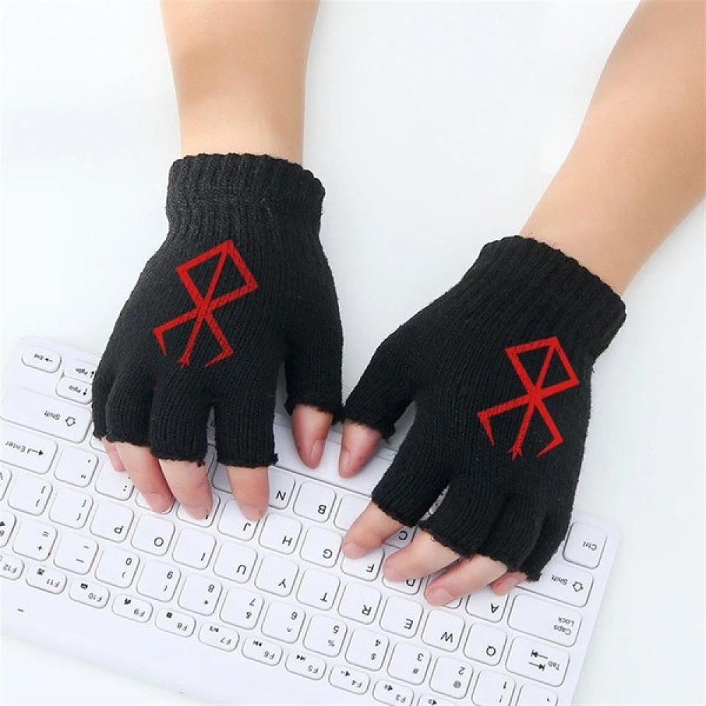Touz Moda Berserk Logo Baskılı Unisex Siyah Kesik Çift Eldiven Kadın Eldiveni Fiyatı