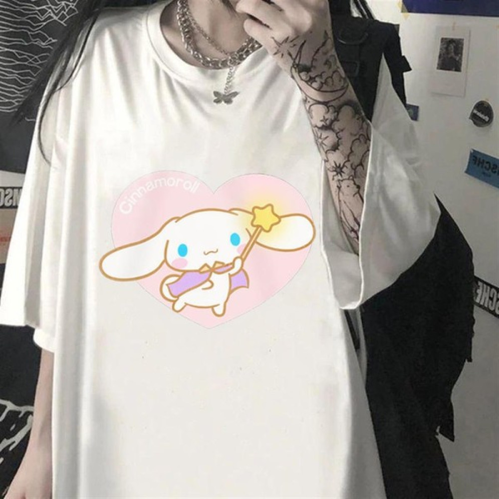 Touz Moda Cinnamoroll & Heart Beyaz Unisex Oversize T-Shirt Bayan T-shirt Fiyatı