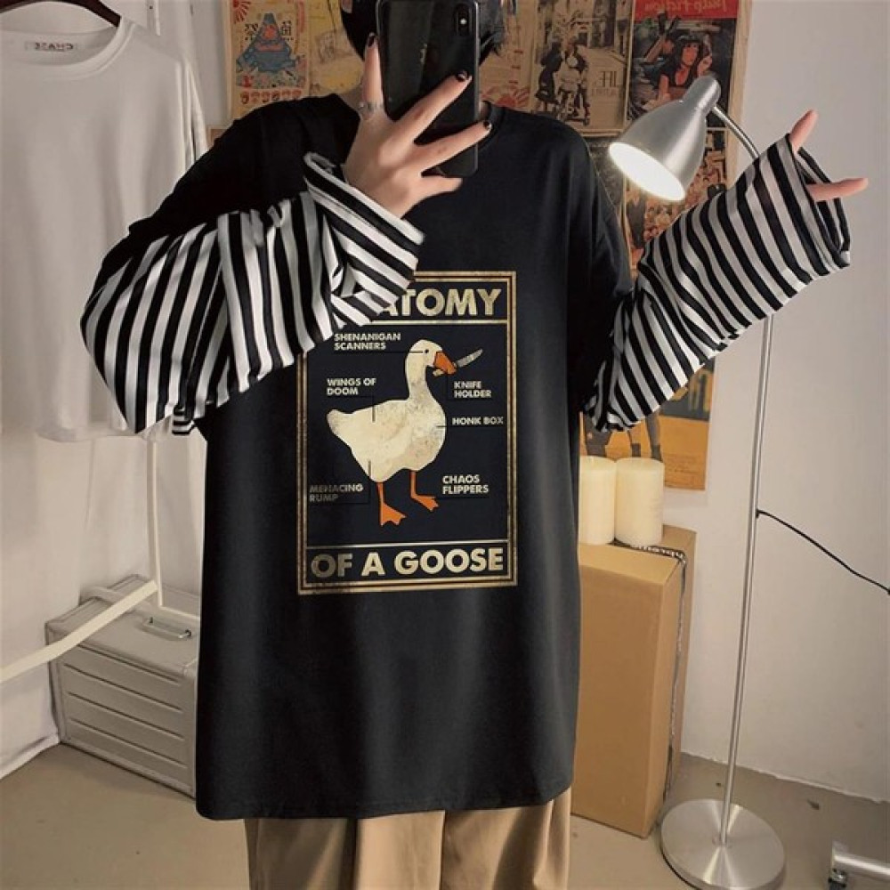 Touz Moda Duck Anatomy Baskılı Fake Sleeves Unisex Siyah T-Shirt Bayan T-shirt Fiyatı